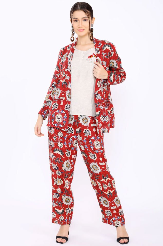 Red Floral Print Set