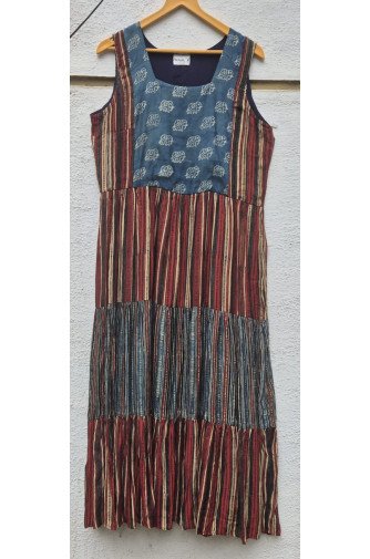  Ajrakh block print tiered dress