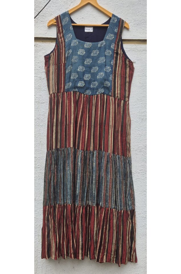 Ajrakh block print tiered dress