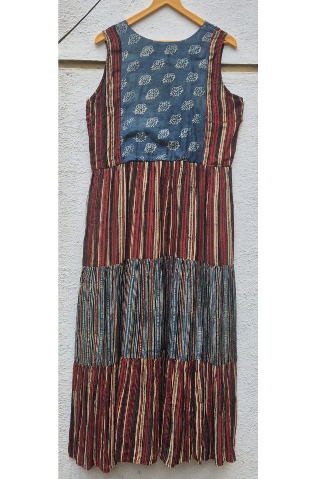  Ajrakh block print tiered dress