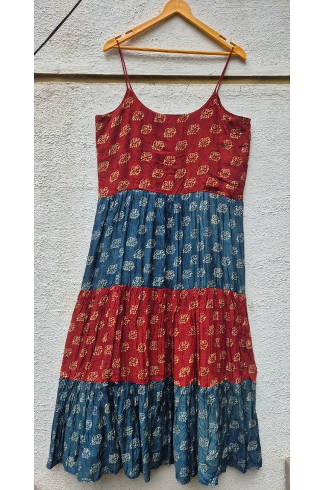 Ajrakh block print tiered dress