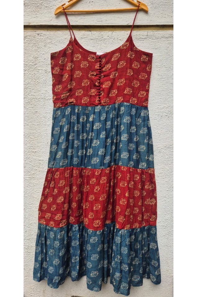 Ajrakh block print tiered dress