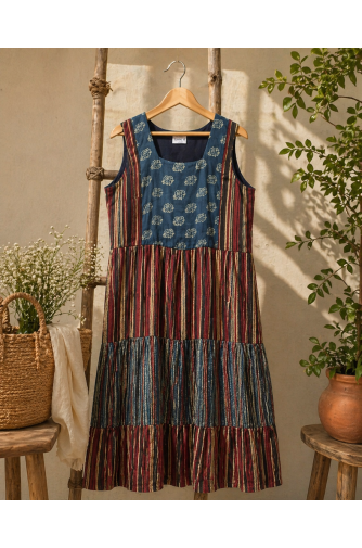  Ajrakh block print tiered dress