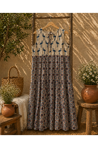 Ajrakh Block Print Tiered Dress