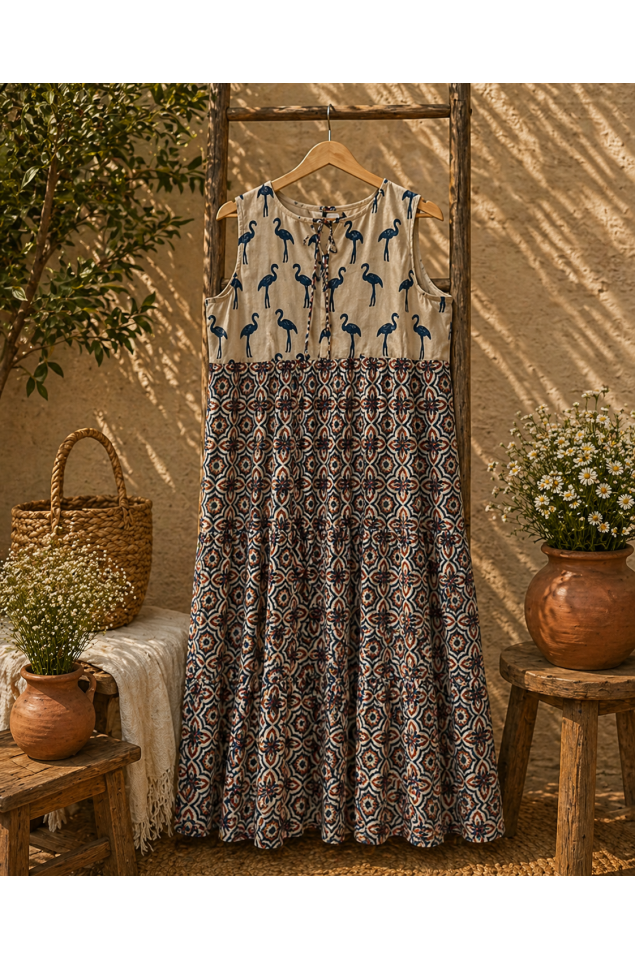 Ajrakh Block Print Tiered Dress