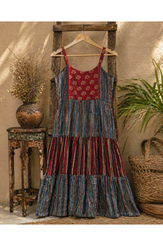 Ajrakh Block Print Tiered Dress