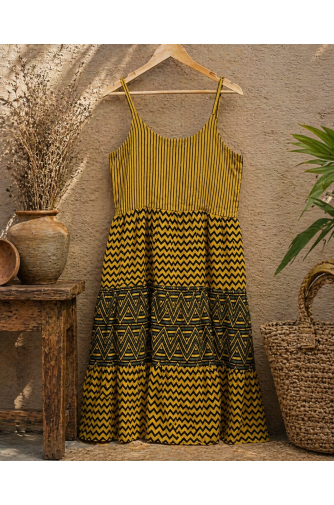 Ajrakh Block Print Tiered Dress