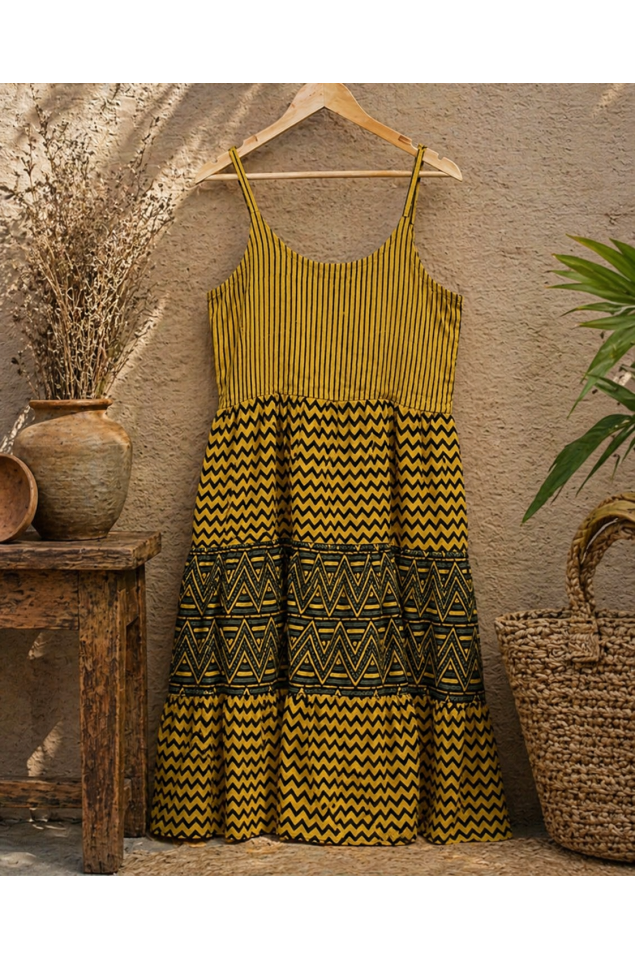 Ajrakh Block Print Tiered Dress