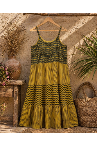 Ajrakh Block Print Tiered Dress