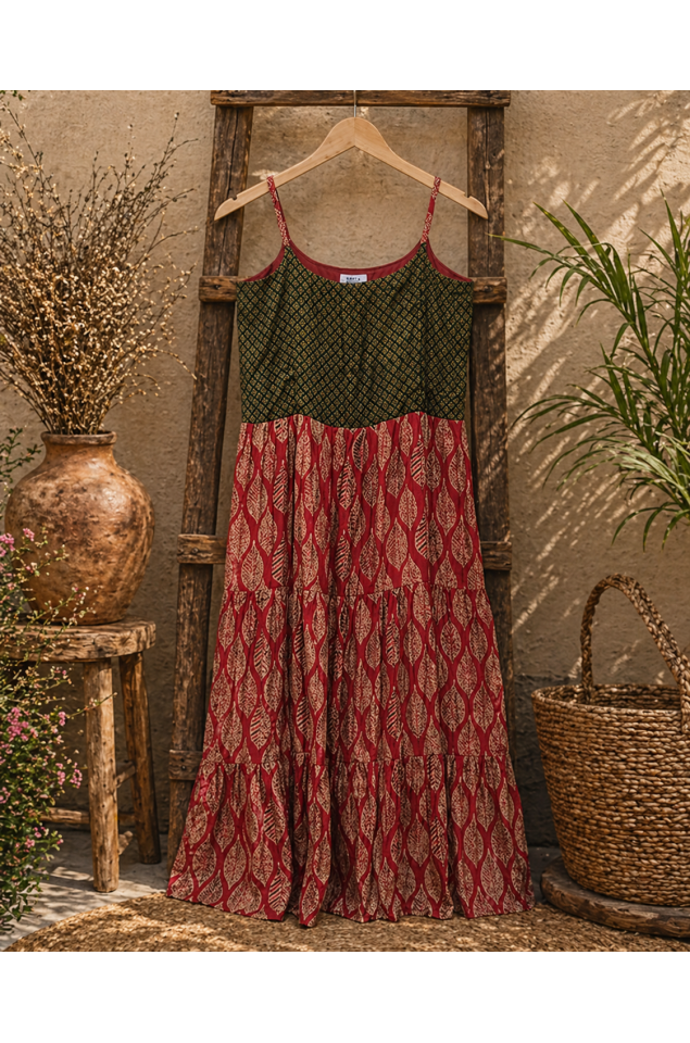 Ajrakh Block Print Tiered Dress