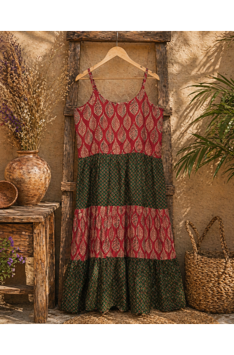 Ajrakh Block Print Tiered Dress