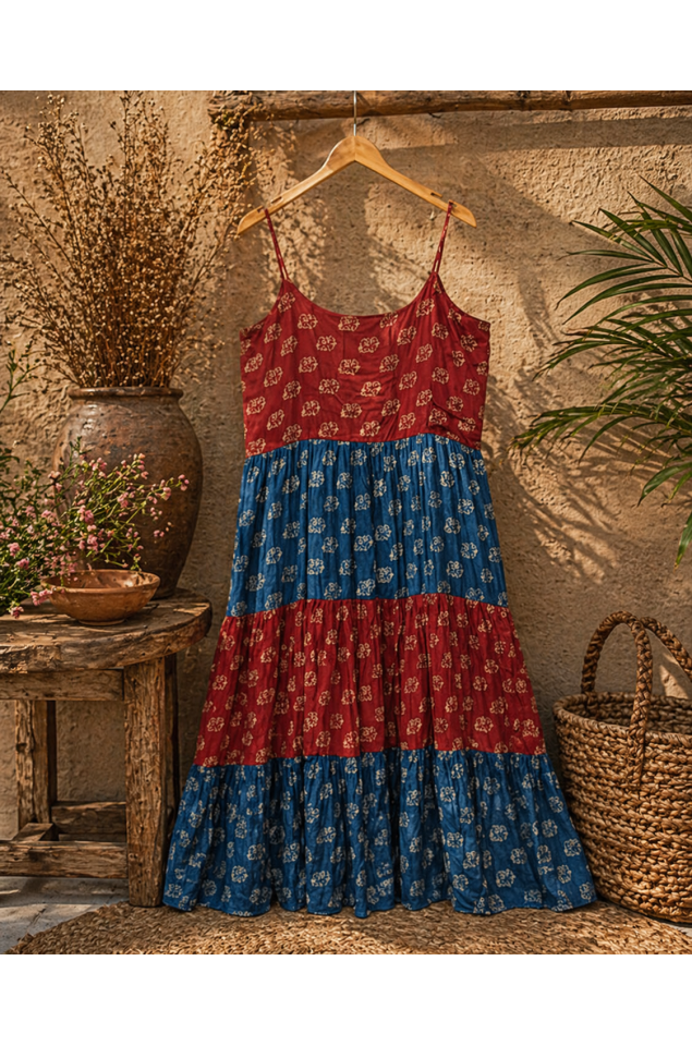 Ajrakh block print tiered dress