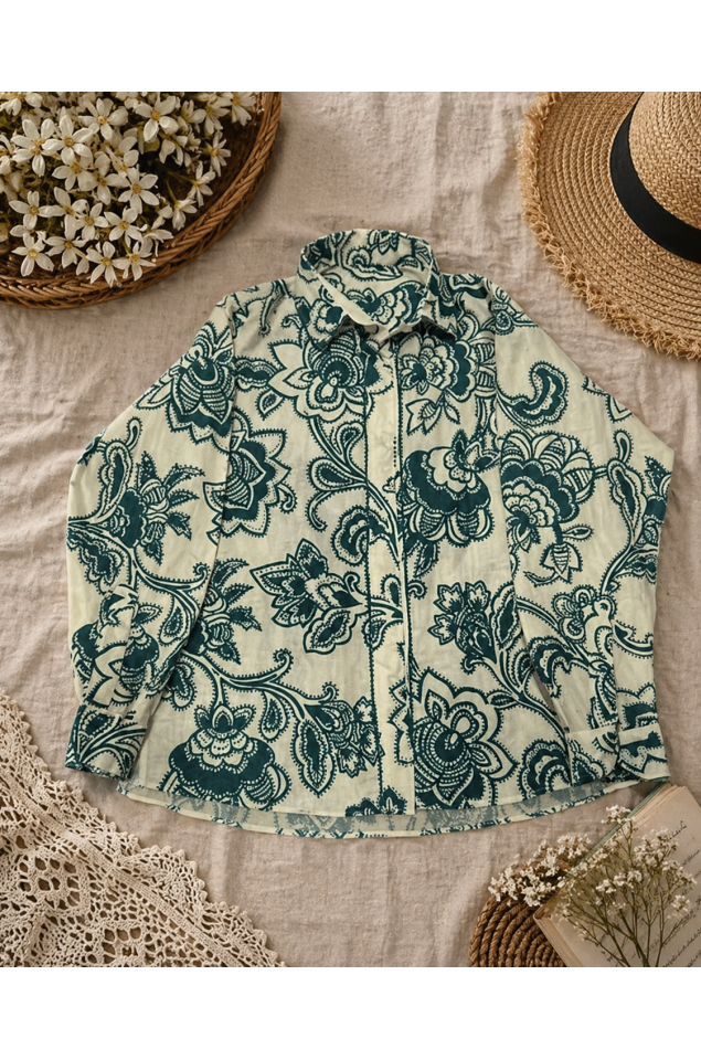 Green Floral Printed Shirt