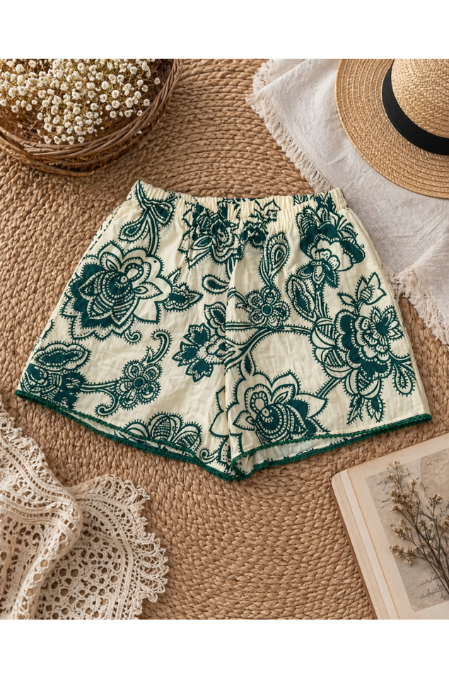 Green Printed Shorts
