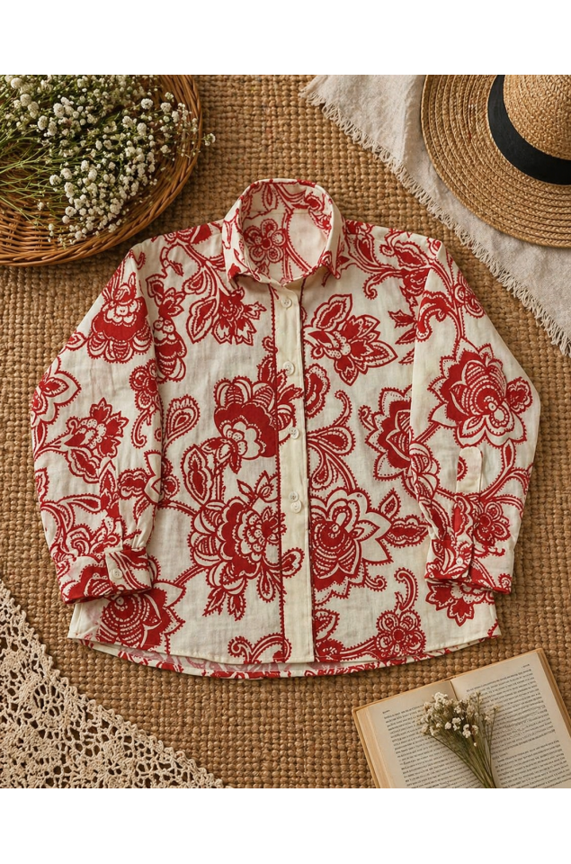 Red Floral Printed Shirt