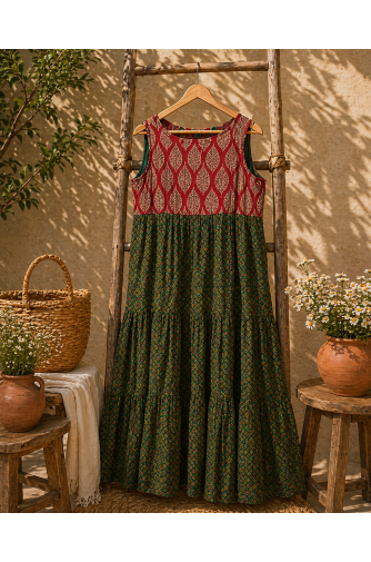 Ajrakh Block Print Tiered Dress
