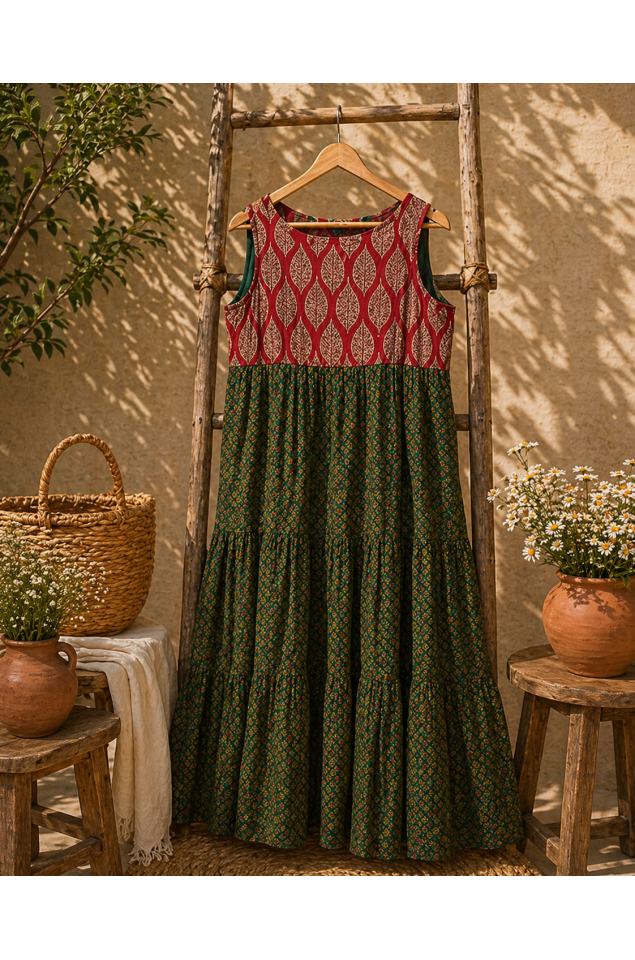 Ajrakh Block Print Tiered Dress