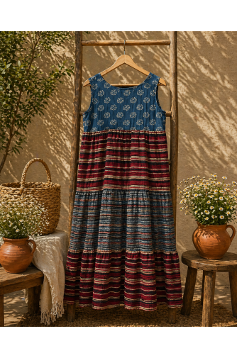 Ajrakh Block Print Tiered Dress