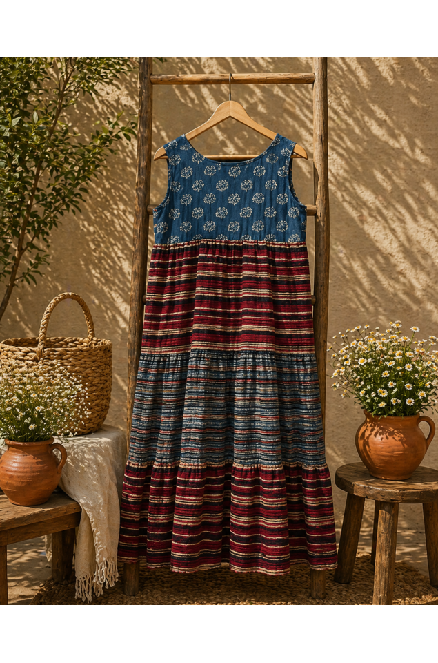 Ajrakh Block Print Tiered Dress