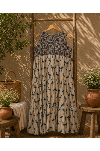 Ajrakh Block Print Tiered Dress