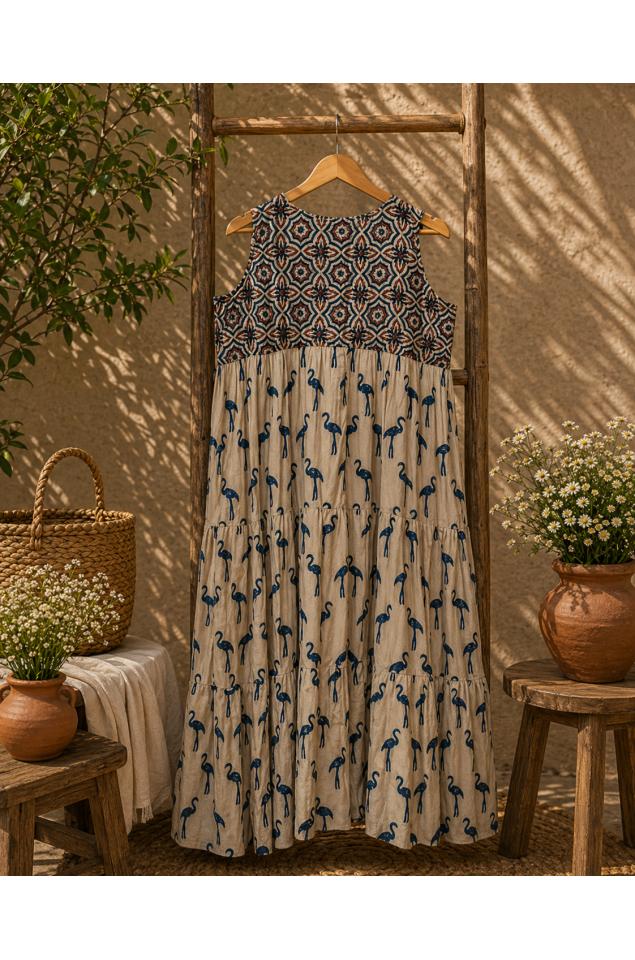 Ajrakh Block Print Tiered Dress