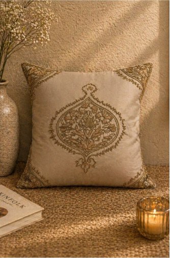 Ivory Luxe Hand-Embroidered Silk Cushion Covers (Set of 2) – Pure Silk 18x18 Inch Decorative Covers