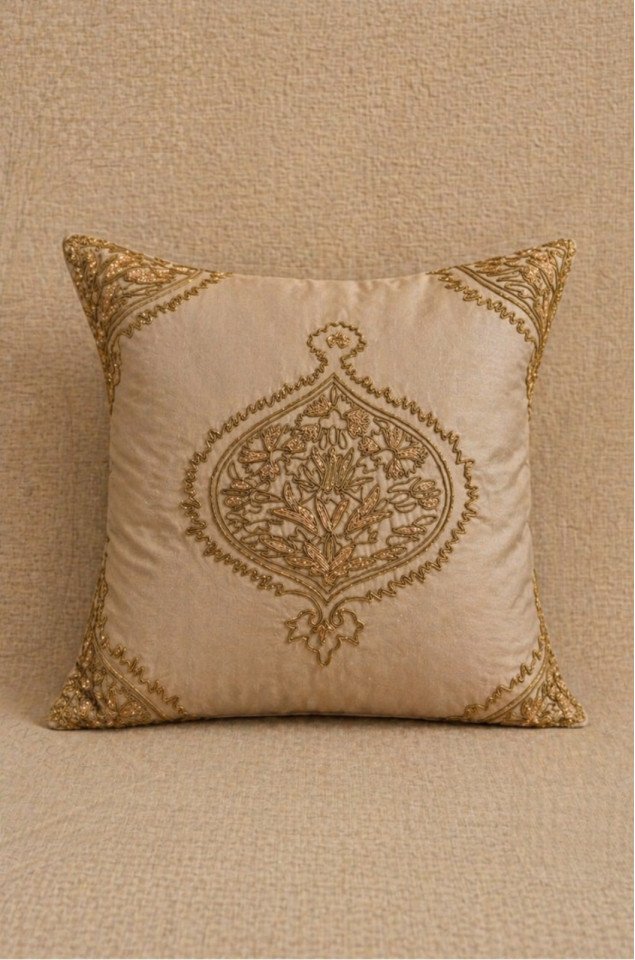 Ivory Luxe Hand-Embroidered Silk Cushion Covers (Set of 2) – Pure Silk 18x18 Inch Decorative Covers