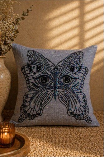 Midnight Butterfly Hand-Embroidered Silk Cushion Covers (Set of 2) – Premium Pure Silk 18x18 Inch Decorative Covers