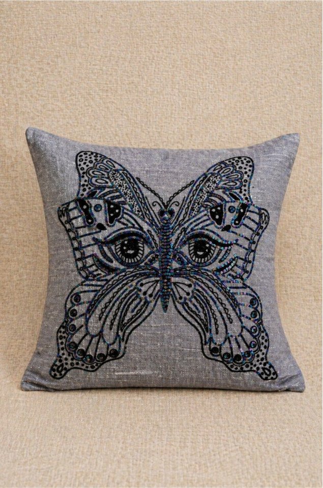 Midnight Butterfly Hand-Embroidered Silk Cushion Covers (Set of 2) – Premium Pure Silk 18x18 Inch Decorative Covers