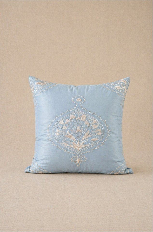 Sky Elegance Hand-Embroidered Silk Cushion Covers (Set of 2) – Pure Silk 18x18 Inch Decorative Covers