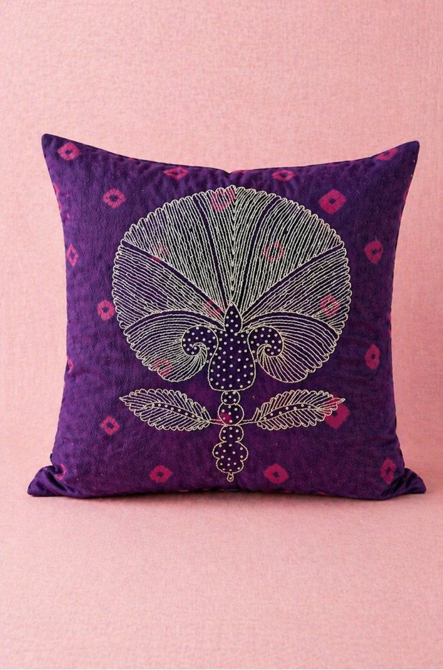 Royal Orchid Hand-Embroidered Silk Cushion Covers (Set of 2) – Pure Silk Decorative Covers 18x18 Inch