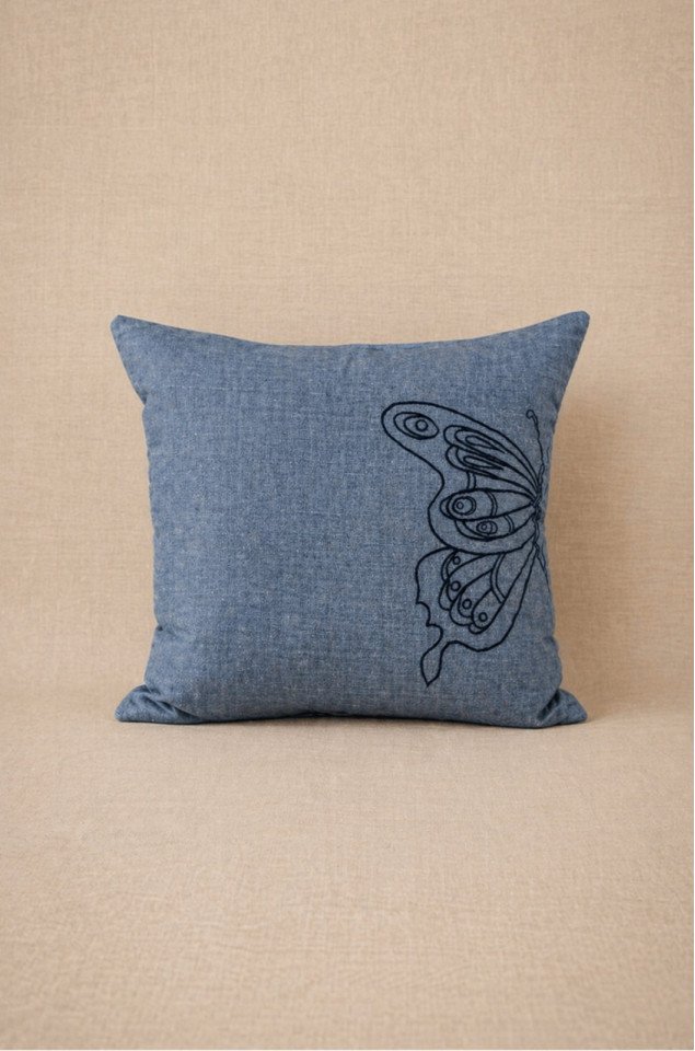 Minimal Butterfly Machine-Embroidered Silk Cushion Covers (Set of 2) – Pure Silk 18x18 Inch Decorative Covers