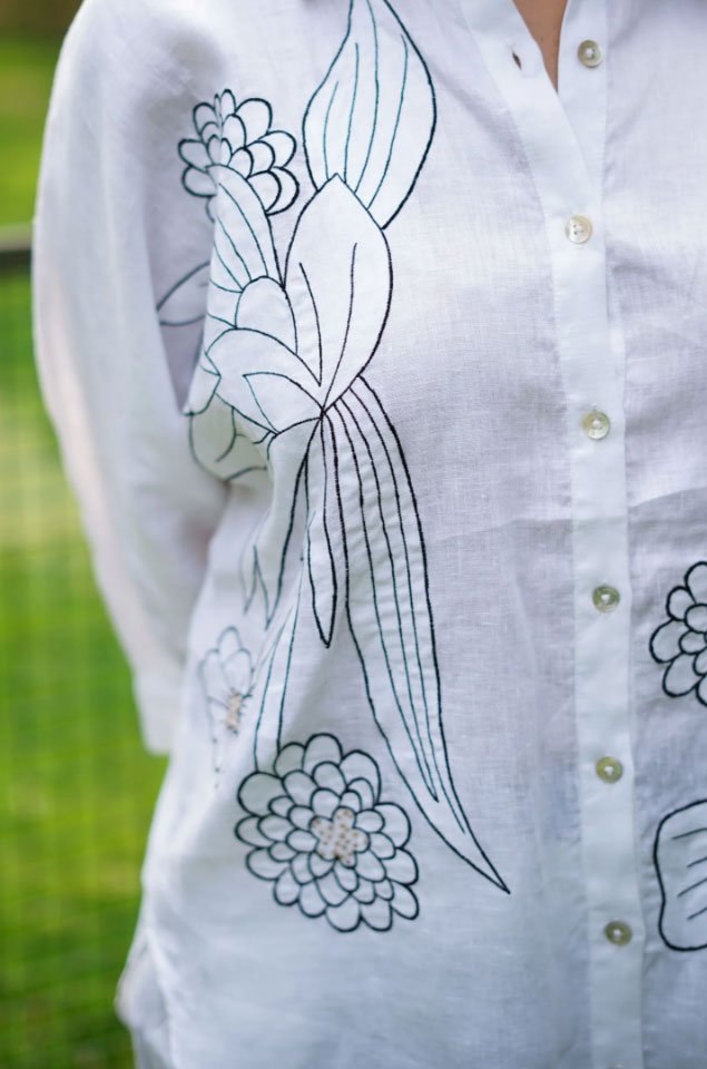 White Big Flower B/W EMB Shirt