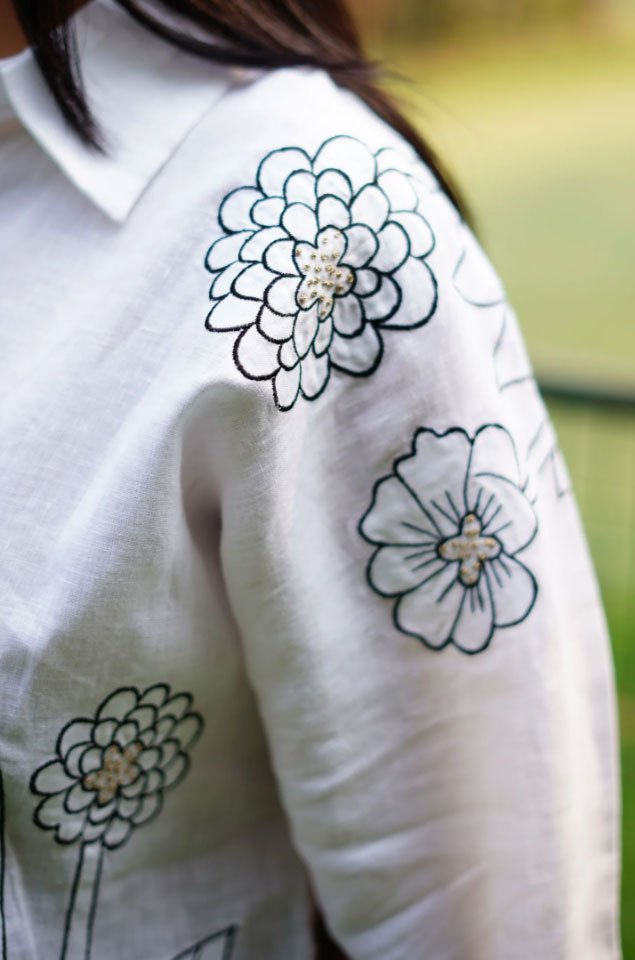 White Big Flower B/W EMB Shirt
